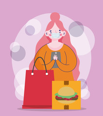 woman with smartphone order food menu restaurant ecommerce online shopping covid 19 coronavirus