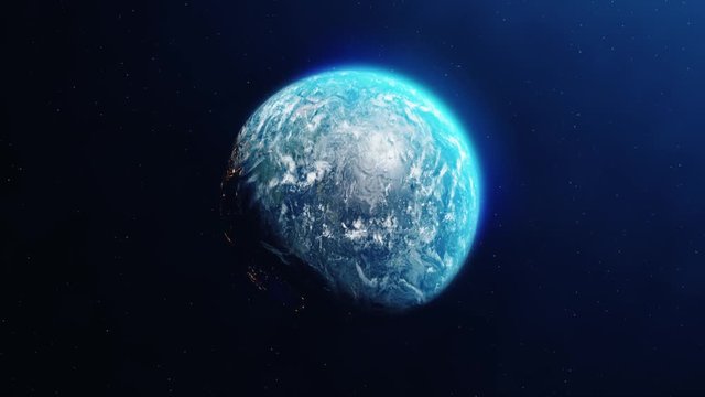 Looping planet earth rotation. Planet earth with atmosphere and stars twinkle Stars Planet Earth, Outer Space, Planet - Space, World Map, World Map, Outer Space, City.