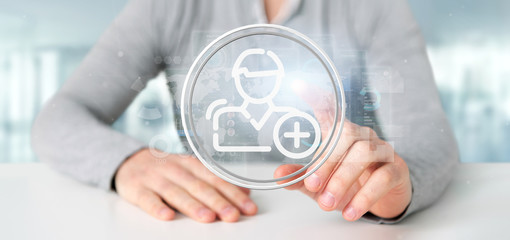 Businessman holding new contact icon