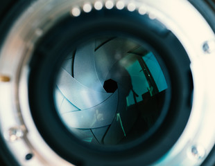 Backside of digital camera lens. Selective focus with shallow depth of field.