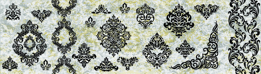 Damask wallpaper.  vector background. Black and white texture. Floral ornament