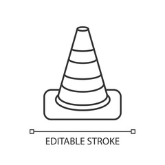 Traffic cone pixel perfect linear icon. Roadworks caution. Pedestrian sign for warning. Thin line customizable illustration. Contour symbol. Vector isolated outline drawing. Editable stroke