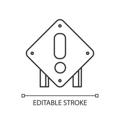 Square attention road sign pixel perfect linear icon. Roadworks construction warning. Thin line customizable illustration. Contour symbol. Vector isolated outline drawing. Editable stroke