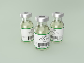 Three vials of flu vaccine for treating seasonal flu