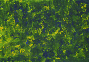 Abstract texture, background, hand painted, gouache, watercolor, brush strokes. Green, blue, yellow blurry spots. Close-up.