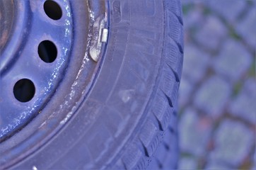 tire change in summer, black tires close-up