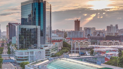 Sunset over Old Hill Street Police Station historic building in Singapore timelapse.