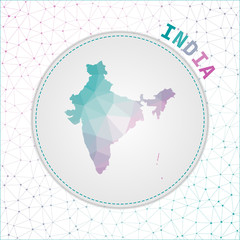 Vector polygonal India map. Map of the country with network mesh background. India illustration in technology, internet, network, telecommunication concept style . Creative vector illustration.