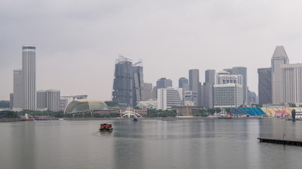 Fototapeta na wymiar Skyline with skyscrapers of Marina Bay timelapse hyperlapse.