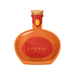 Glass bottle of cognac on white background