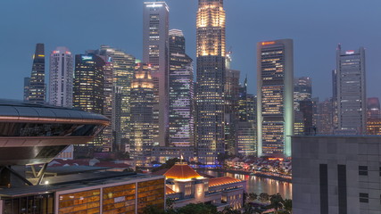 Colorful of Singapore Central business district day to night timelapse cityscape skyline at Marina Bay with Singapore Academy of Law © HyperlapsePro
