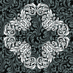 Damask wallpaper.  vector background. Black and white texture. Floral ornament