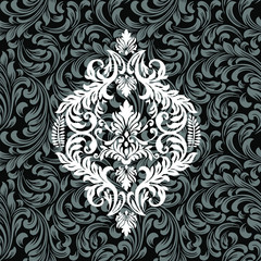 Damask wallpaper.  vector background. Black and white texture. Floral ornament