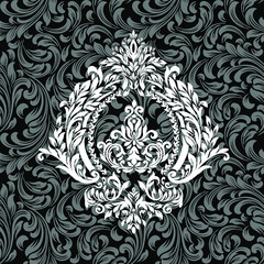 Damask wallpaper.  vector background. Black and white texture. Floral ornament