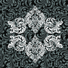 Damask wallpaper.  vector background. Black and white texture. Floral ornament