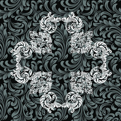 Damask wallpaper.  vector background. Black and white texture. Floral ornament