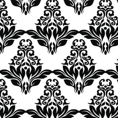 Damask wallpaper.  vector background. Black and white texture. Floral ornament