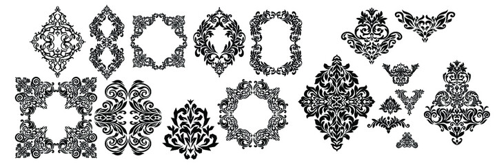 Damask wallpaper.  vector background. Black and white texture. Floral ornament