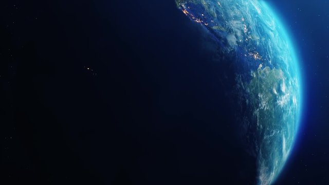 Looping planet earth rotation. Planet earth with atmosphere and stars twinkle Stars Planet Earth, Outer Space, Planet - Space, World Map, World Map, Outer Space, City.