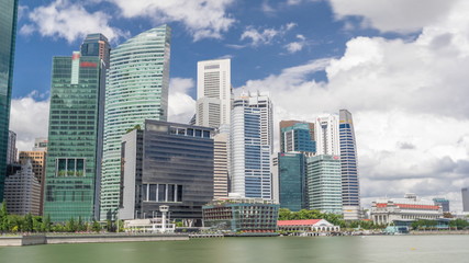 Business Financial Downtown City and Skyscrapers Tower Building at Marina Bay timelapse hyperlapse, Singapore,