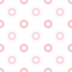 Pink and red Coronavirus shapes seamless pattern on white background. Virus cells vector pattern background illustration.