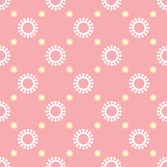 White and yellow Coronavirus shapes seamless pattern on pink background. Virus cells vector pattern background illustration.