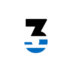 Blue Horizontal Lines Geometric Vector Logo Number 3