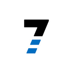 Blue Horizontal Lines Geometric Vector Logo Number 7