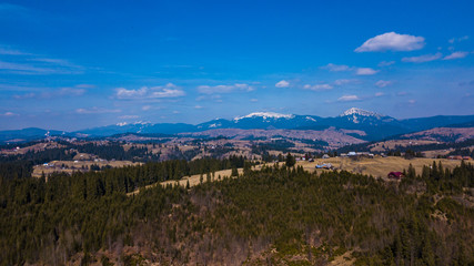 Top of the mountain panorama of the mountain Carpathian aerial photography Ukraine.