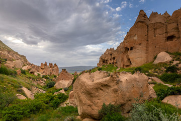 Fototapeta na wymiar The abandoned rock carved village of Zelve, Zelve open air museum, Cappadocia, Turkey