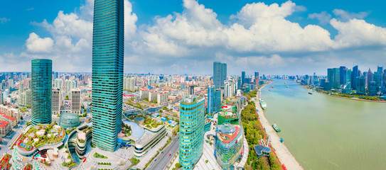 Fototapeta na wymiar The city scenery along the Huangpu River in Shanghai, China