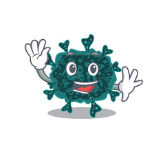 A charismatic herdecovirus mascot design style smiling and waving hand