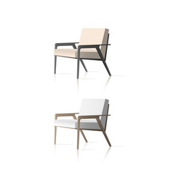 A set of armchairs with metal legs. Realistic vector armchair in the loft style. Isolated on a white background. Interior design element.