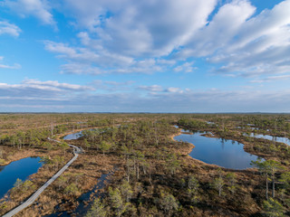 A scenic view from the top of the Kemeri bog, moorland landscape,.early spring
