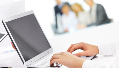 Portrait of smart business partners using laptop in the meeting