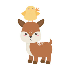 cute little deer and chicken cartoon animal isolated design