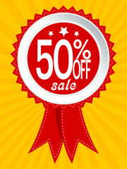 50% off Sale award banner, Top Quality - golden red award ribbon.Vector EPS 10
