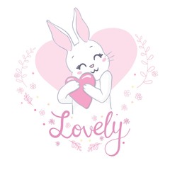 Obraz na płótnie Canvas Valentines Day bunny rabbit with red heart that says