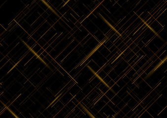 Golden shiny lines on black background abstract tech vector design