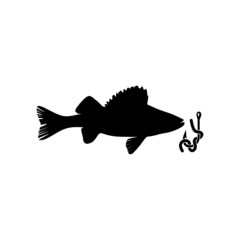 Fish and hook glyph icon on white background