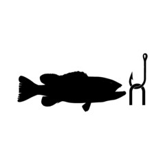 Fish and hook glyph icon on white background