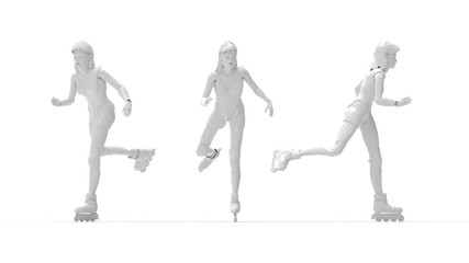 3D rendering of a female roller skater sportin g activity isolated