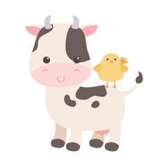 cute little chicken in cow animal cartoon isolated design