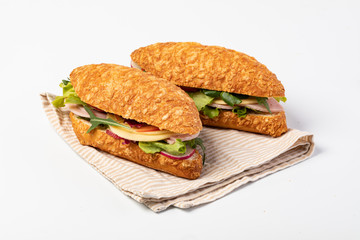 sandwich with ham on white background