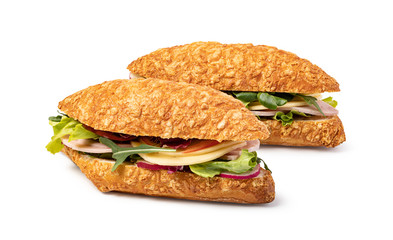 sandwich with ham on white background