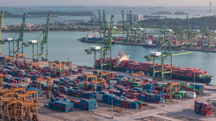 Fototapeta premium Commercial port of Singapore aerial timelapse.