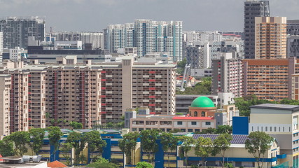 Fototapeta premium Singapore skyline with Victoria street and shoping mall aerial timelapse.