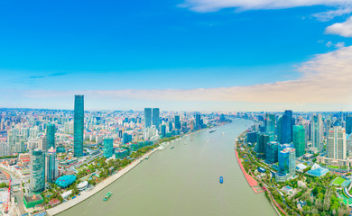 Fototapeta na wymiar The city scenery along the Huangpu River in Shanghai, China