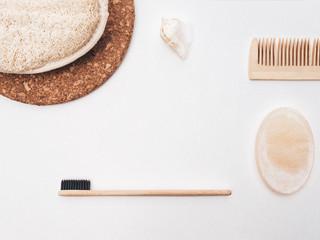 bamboo toothbrush on the white background