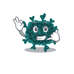 Cartoon design of herdecovirus with call me funny gesture